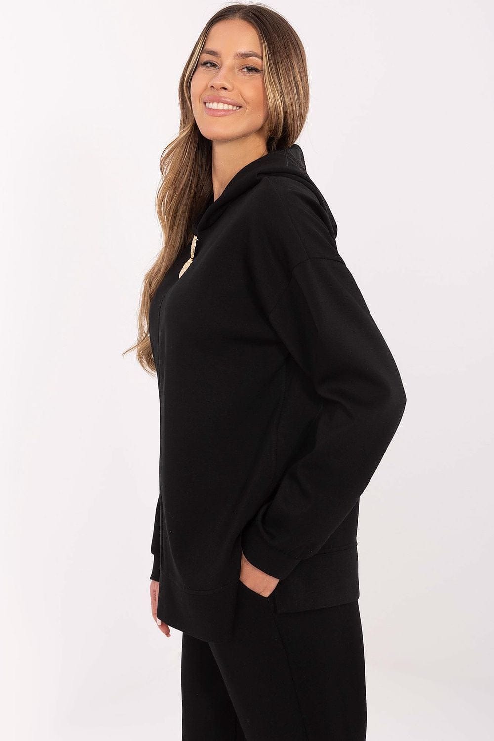 Women Hooded Blouse Side Slits Brooches - ShalayeFashion