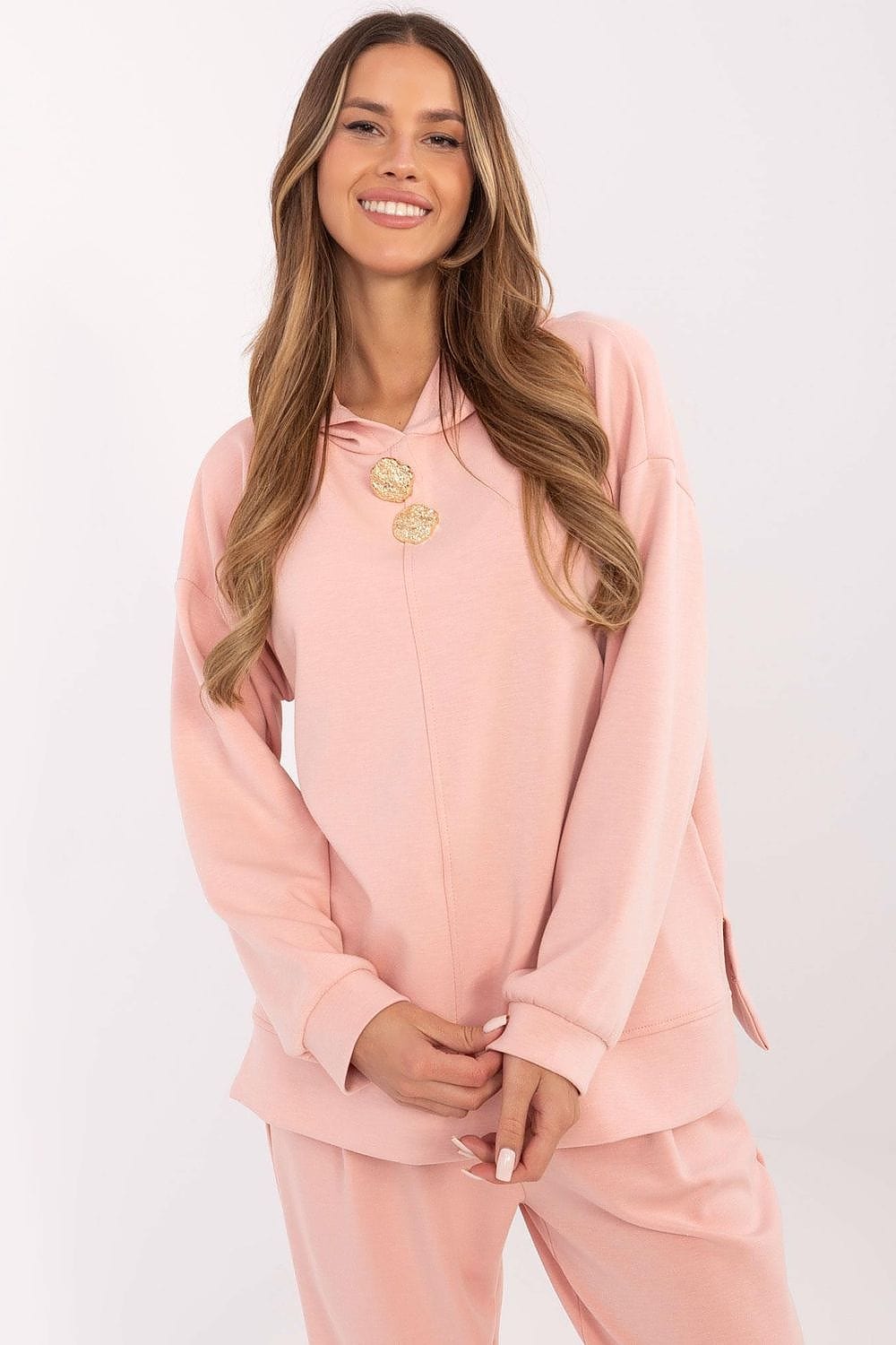 Women Hooded Blouse Side Slits Brooches - ShalayeFashion