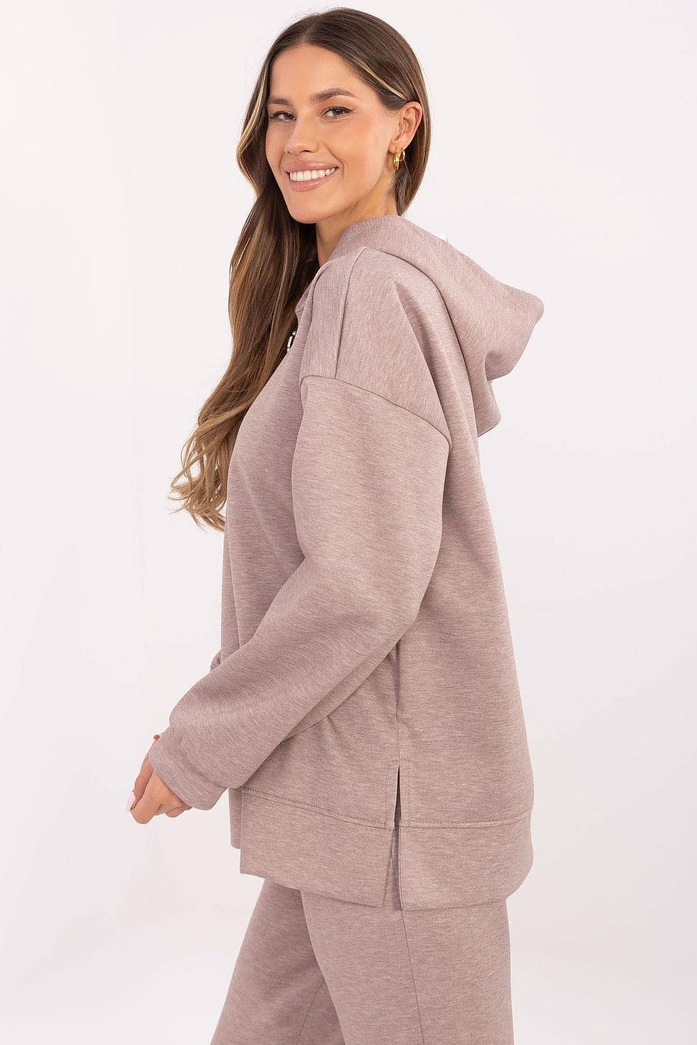 Women Hooded Blouse Side Slits Brooches - ShalayeFashion