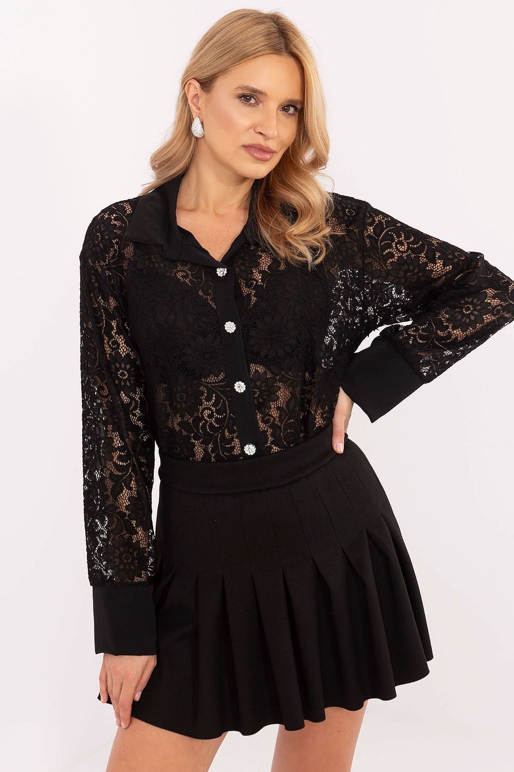 Women Lace Shirt Openwork Pattern - ShalayeFashion