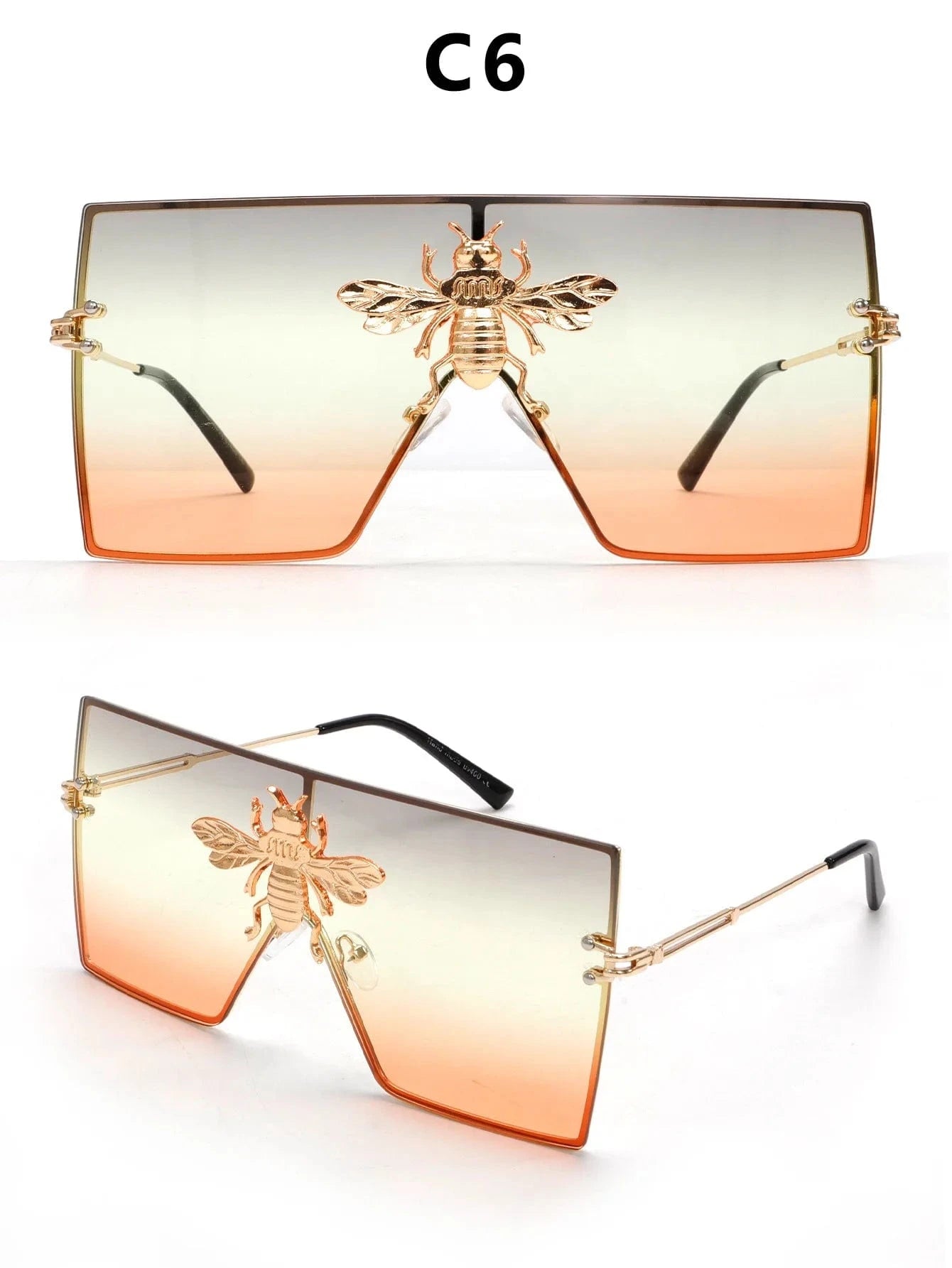 Women Large Square Sunglasses Bee Design - ShalayeFashion