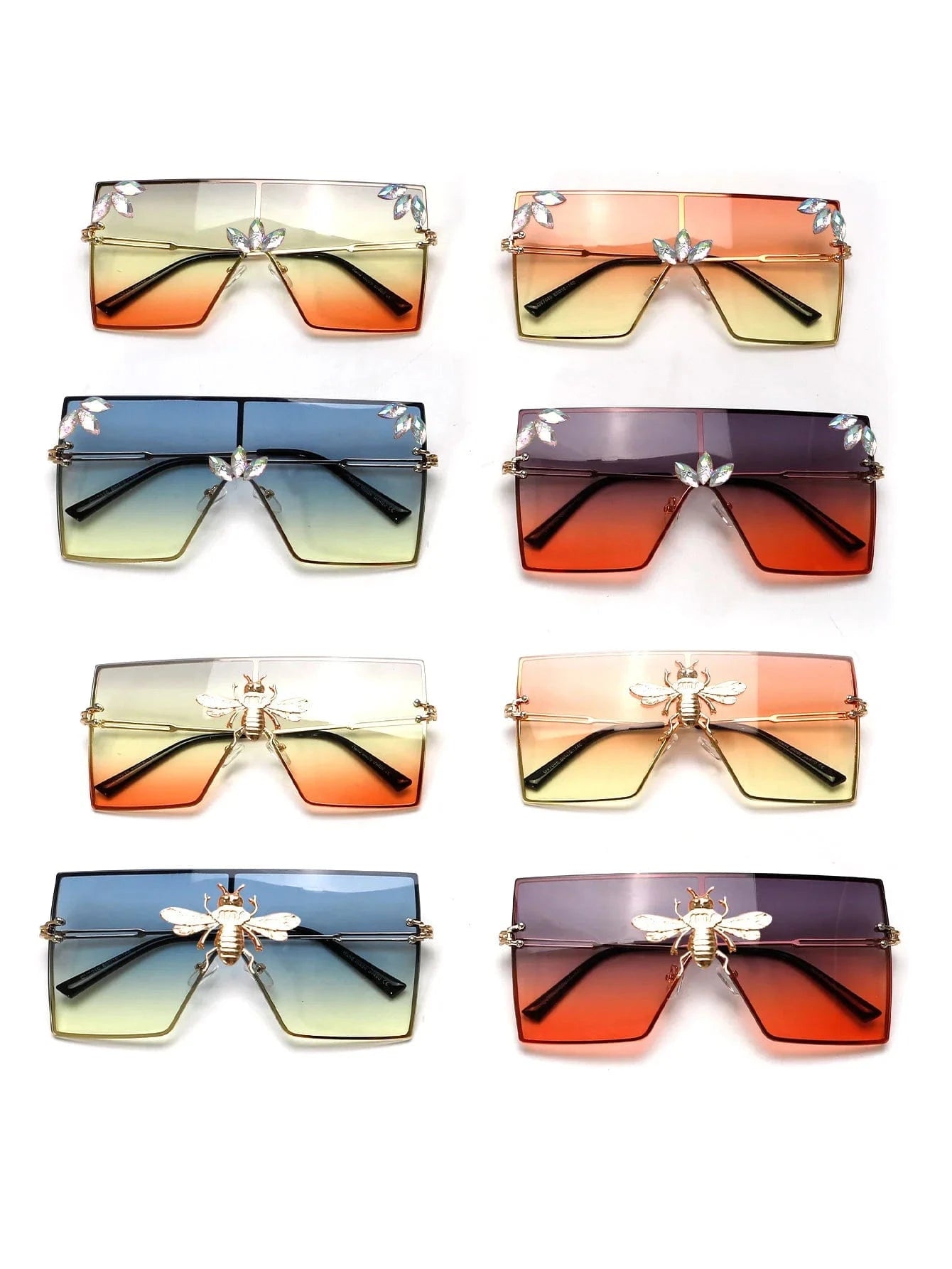 Women Large Square Sunglasses Bee Design - ShalayeFashion