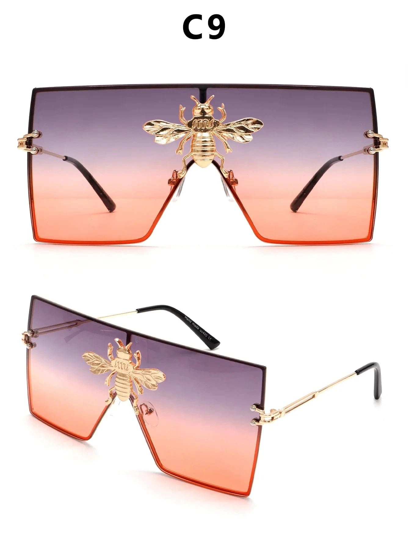 Women Large Square Sunglasses Bee Design - ShalayeFashion