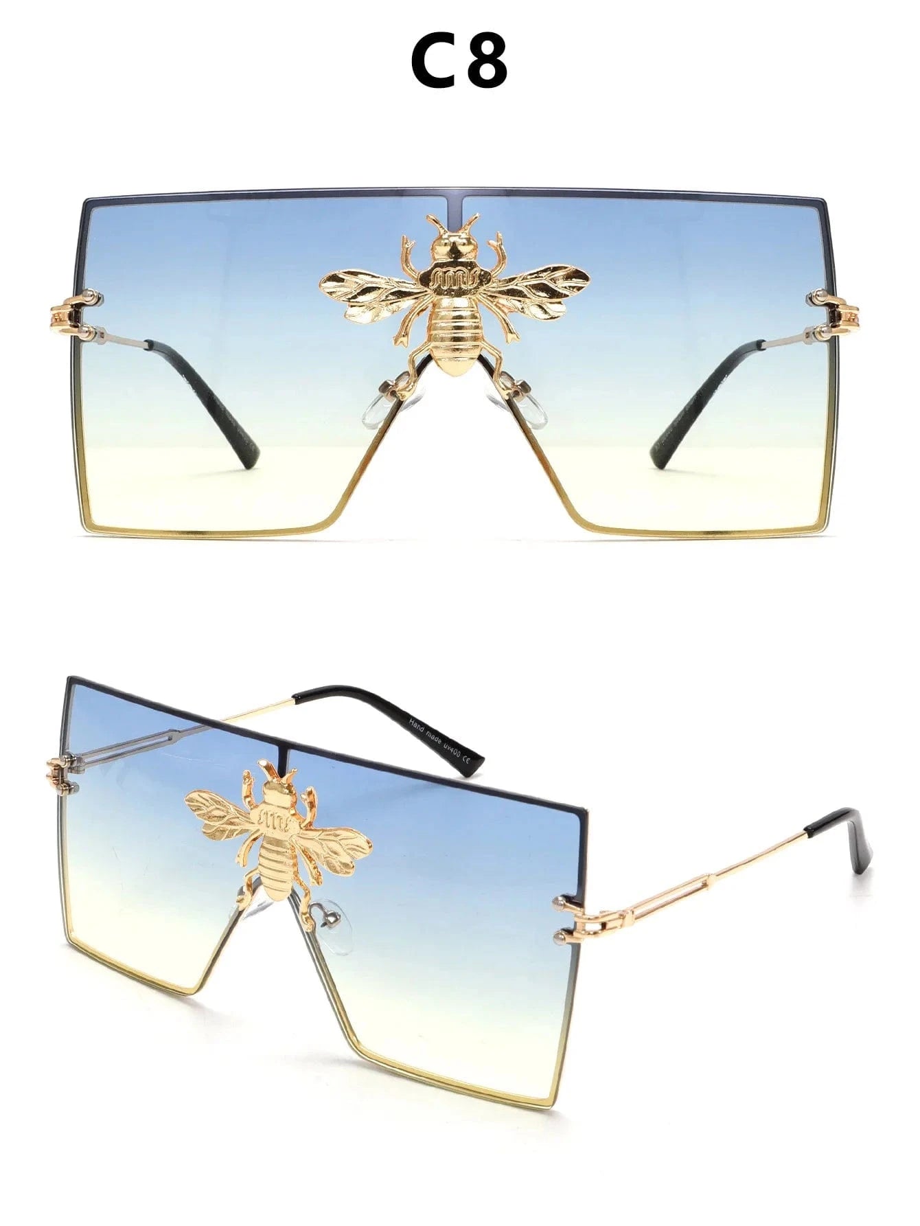Women Large Square Sunglasses Bee Design - ShalayeFashion
