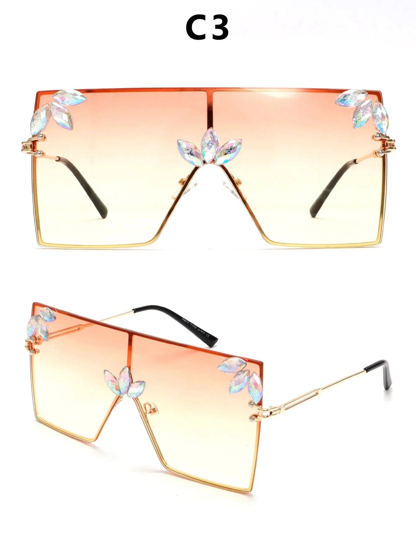 Women Large Square Sunglasses Bee Design - ShalayeFashion