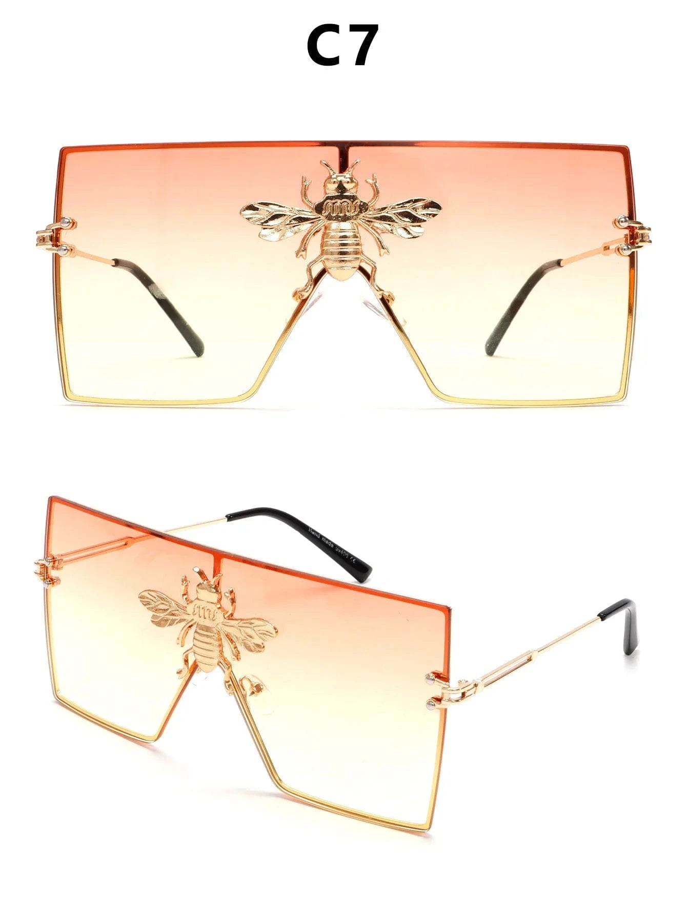 Women Large Square Sunglasses Bee Design - ShalayeFashion
