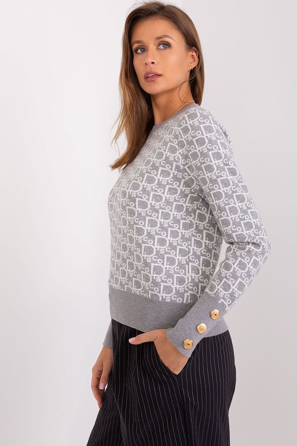 Women Long Sleeve Sweater Button Cuffs - ShalayeFashion