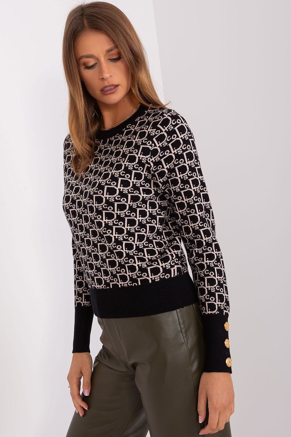 Women Long Sleeve Sweater Button Cuffs - ShalayeFashion