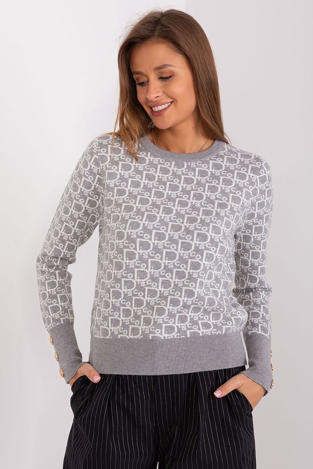 Women Long Sleeve Sweater Button Cuffs - ShalayeFashion