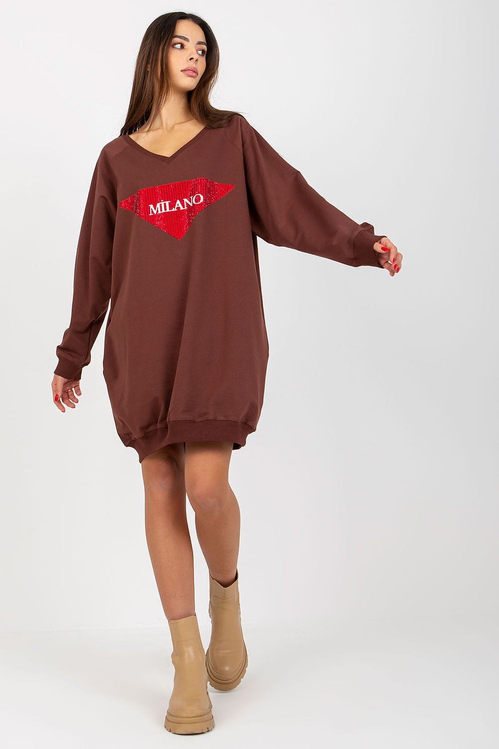 Women Long Sweatshirt Jet Stones V - neck - ShalayeFashion