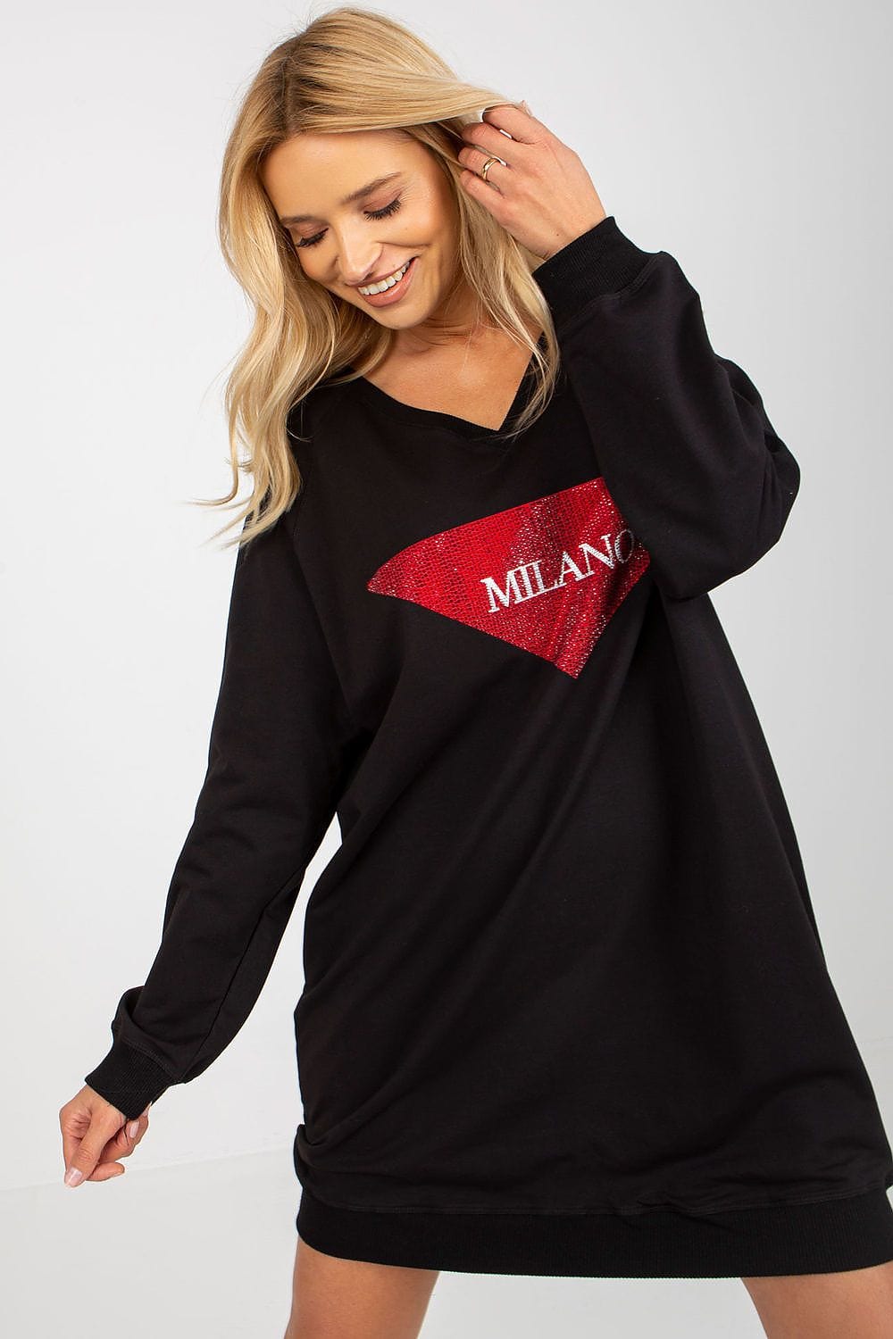 Women Long Sweatshirt Jet Stones V - neck - ShalayeFashion