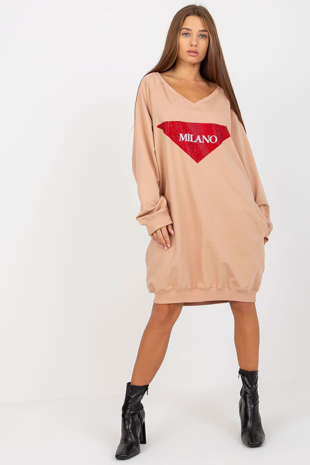 Women Long Sweatshirt Jet Stones V - neck - ShalayeFashion