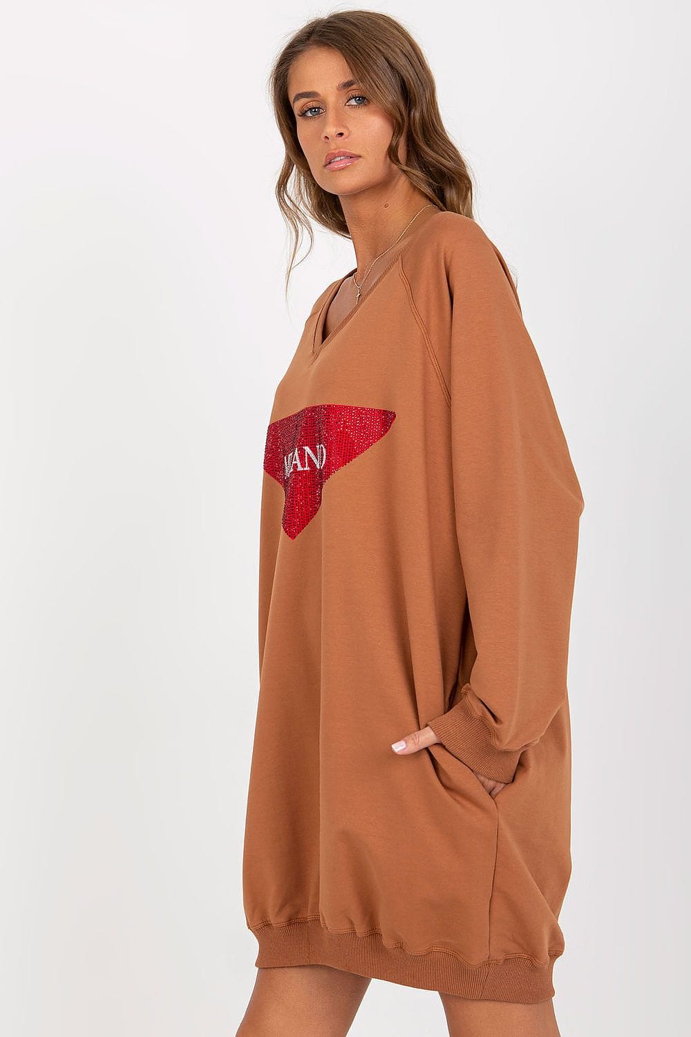 Women Long Sweatshirt Jet Stones V - neck - ShalayeFashion