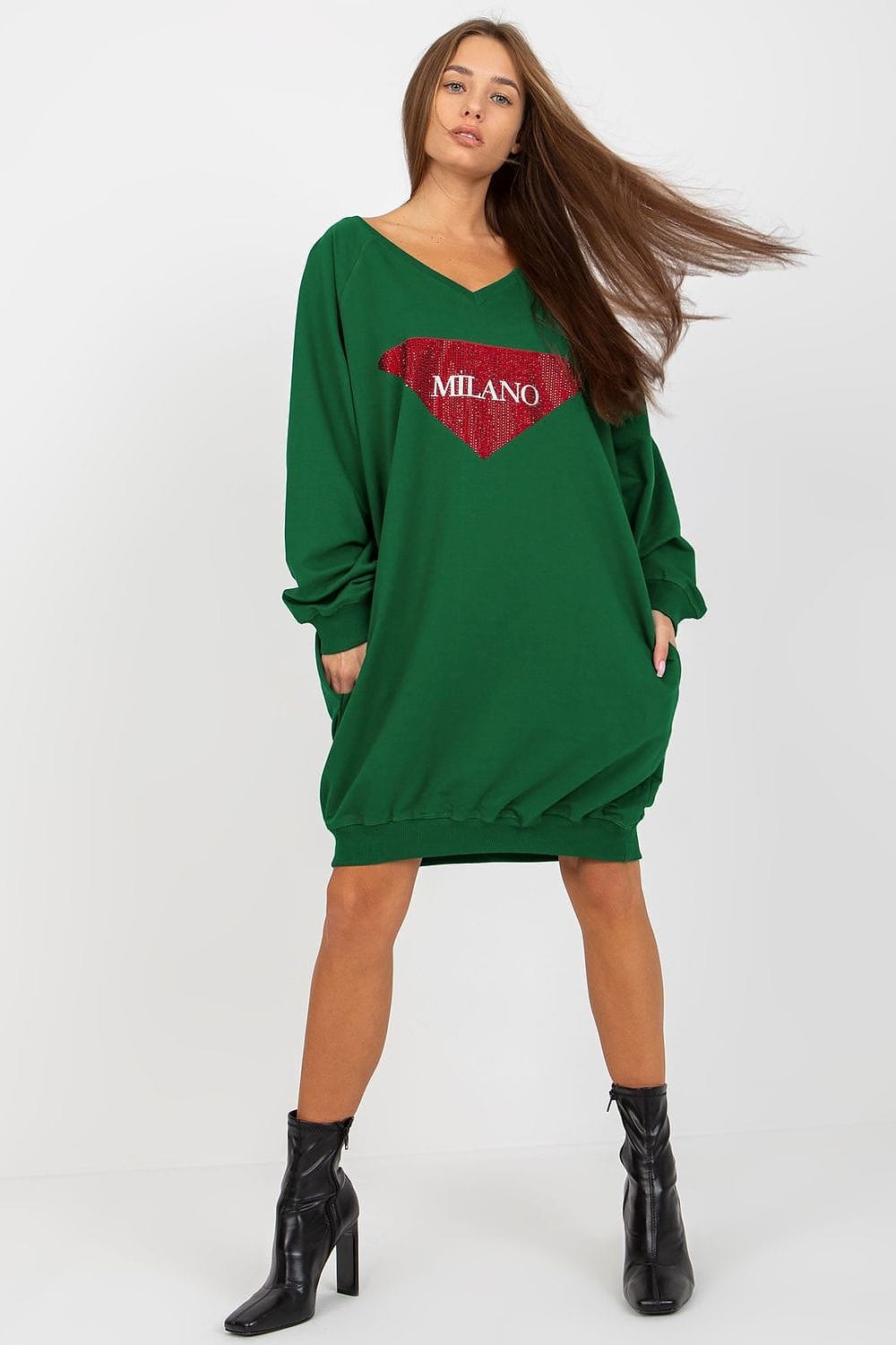 Women Long Sweatshirt Jet Stones V - neck - ShalayeFashion