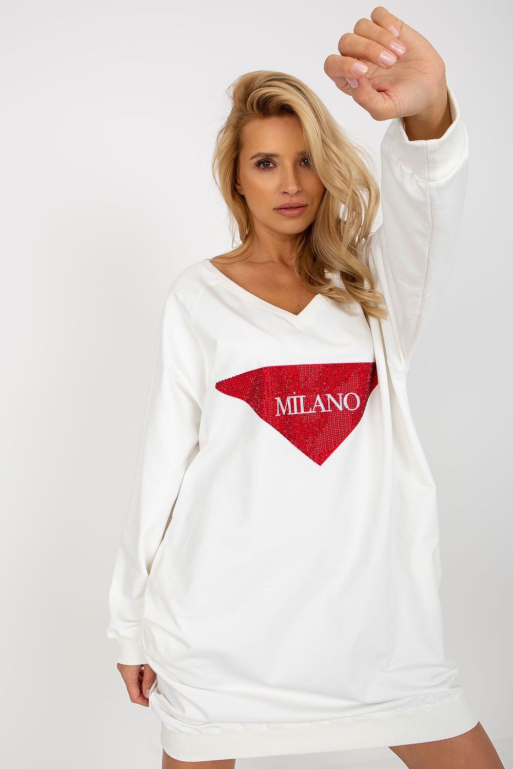 Women Long Sweatshirt Jet Stones V - neck - ShalayeFashion