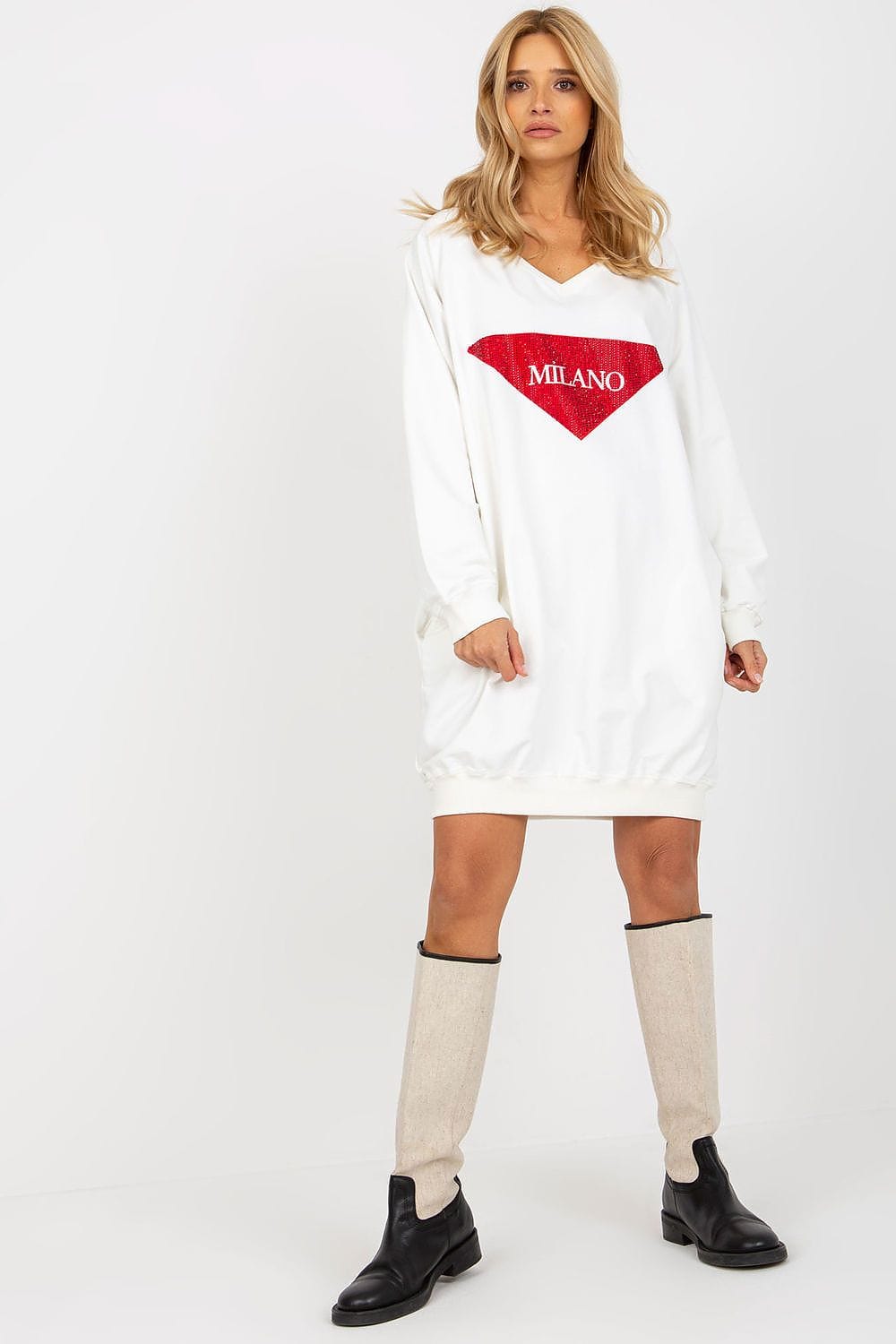 Women Long Sweatshirt Jet Stones V - neck - ShalayeFashion