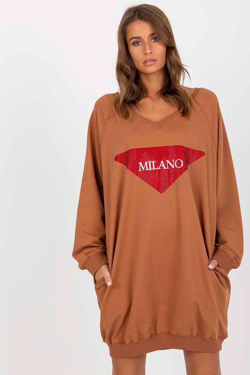 Women Long Sweatshirt Jet Stones V - neck - ShalayeFashion