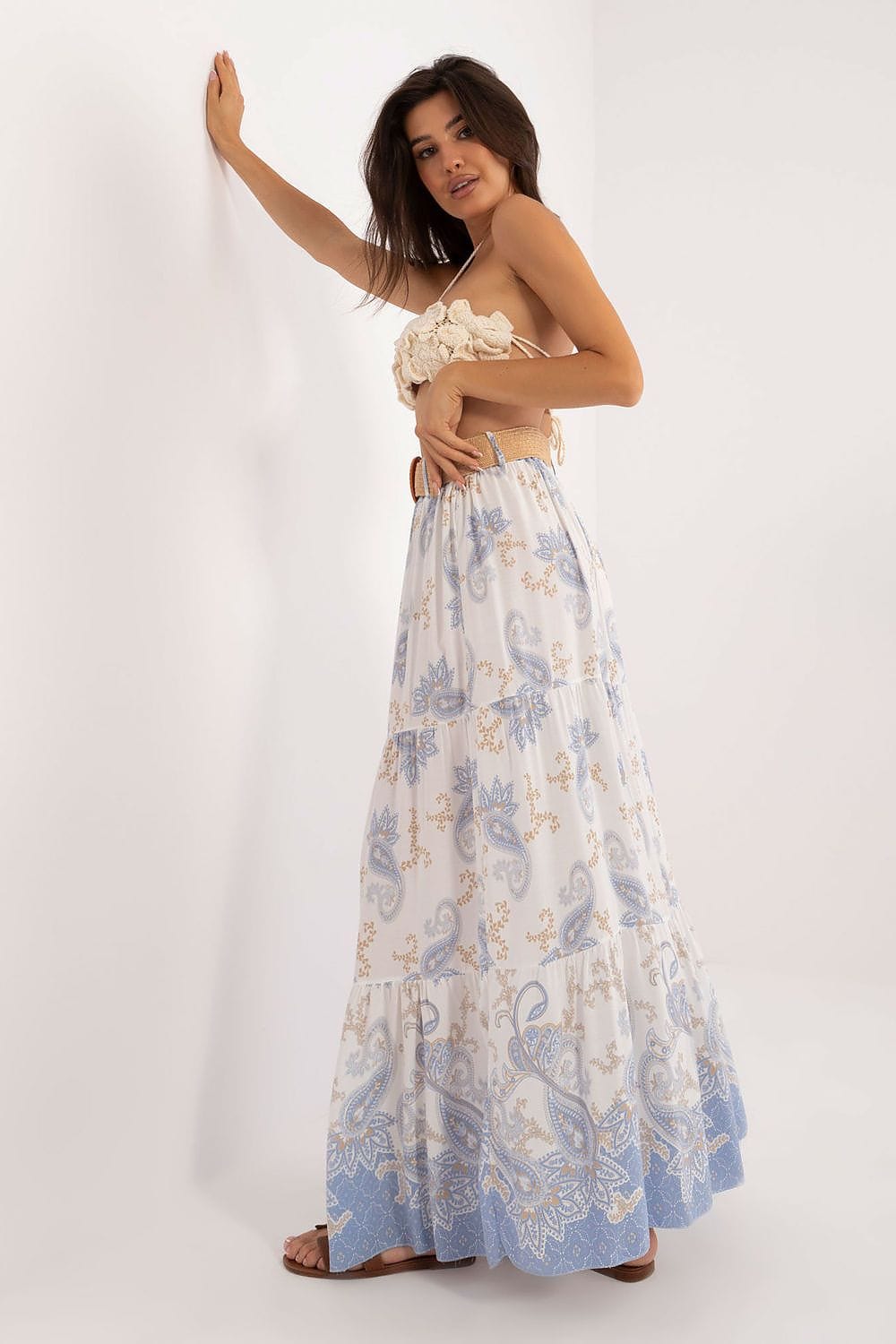 Women Maxi Skirt Colorful Print Belt - ShalayeFashion