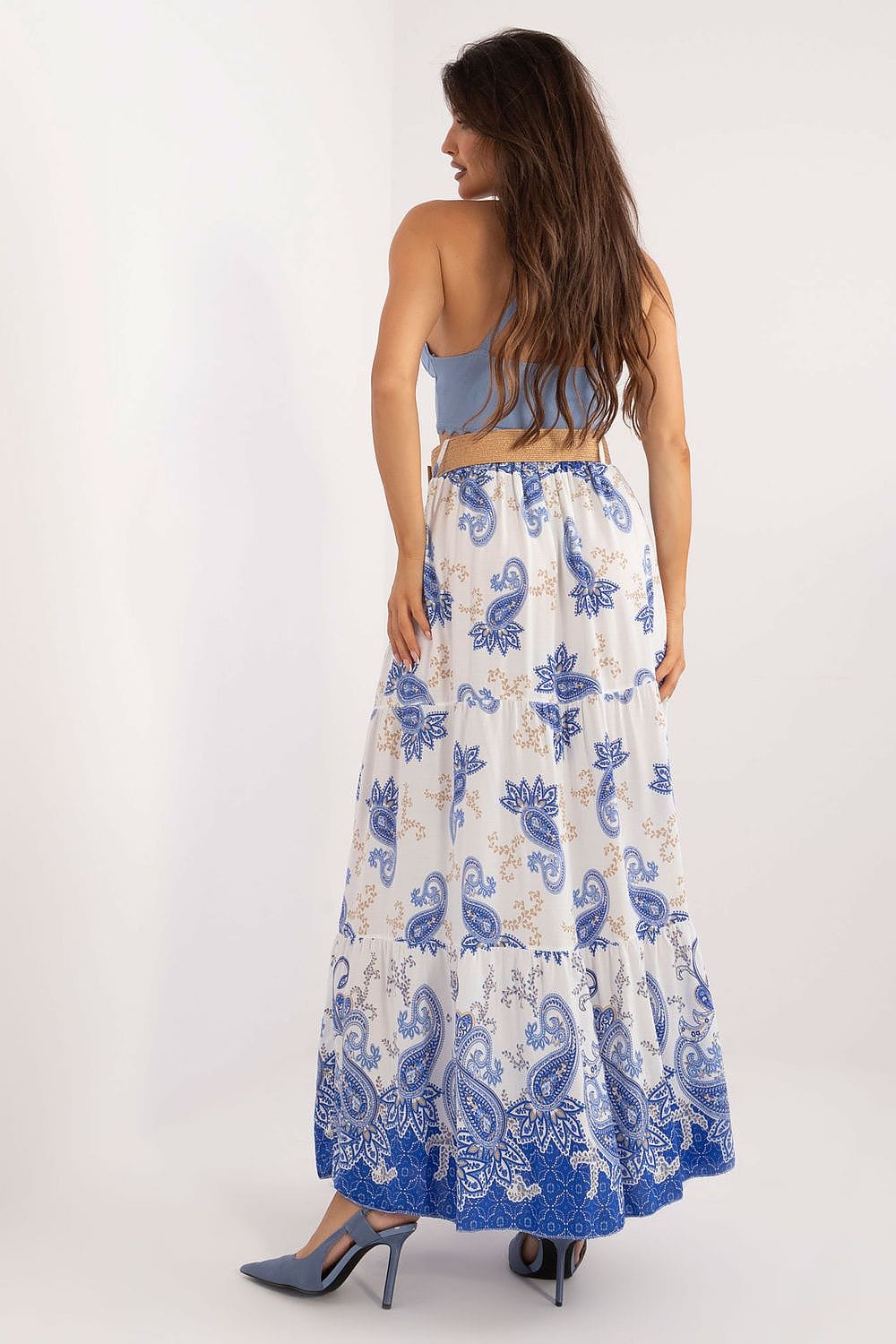 Women Maxi Skirt Colorful Print Belt - ShalayeFashion
