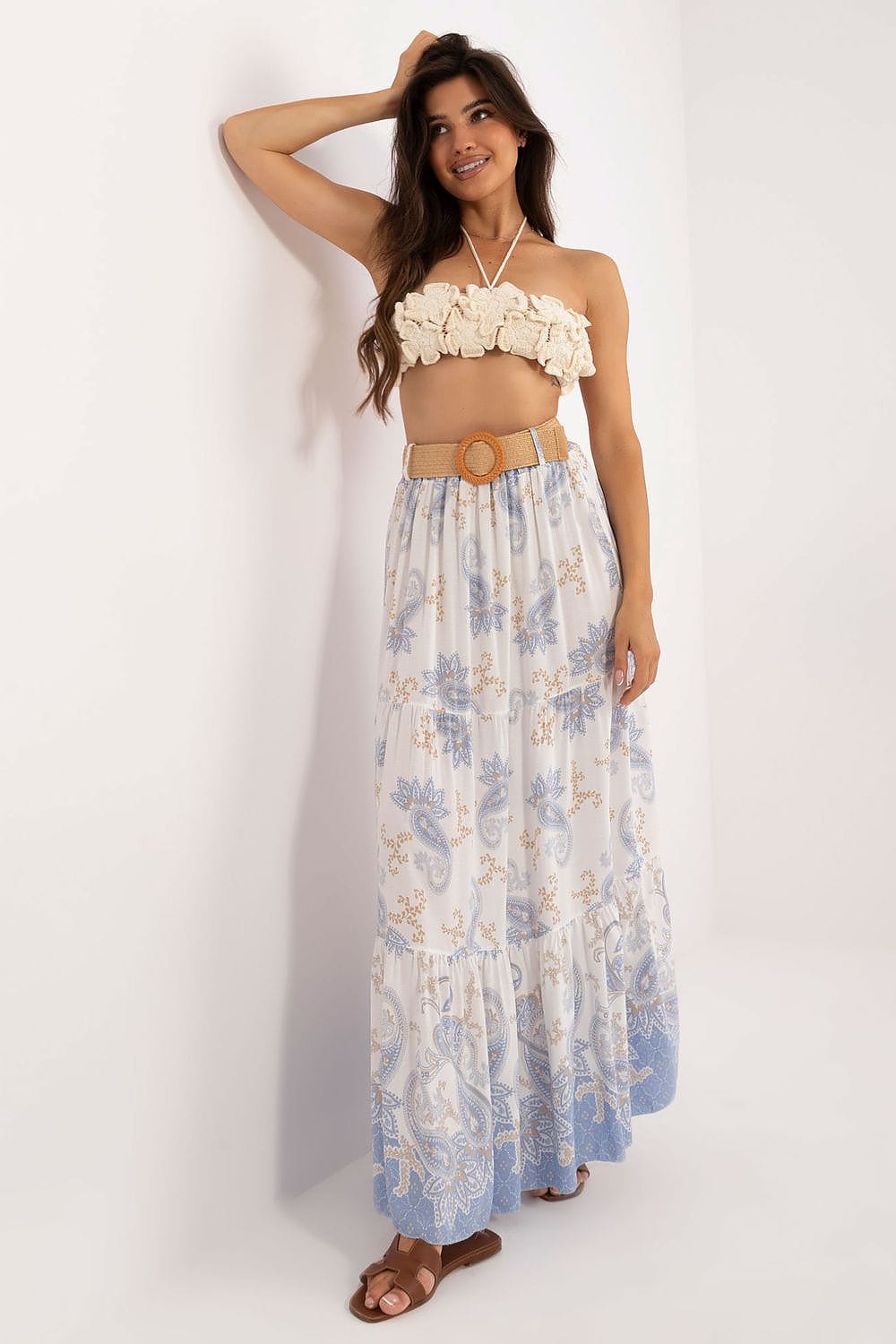 Women Maxi Skirt Colorful Print Belt - ShalayeFashion
