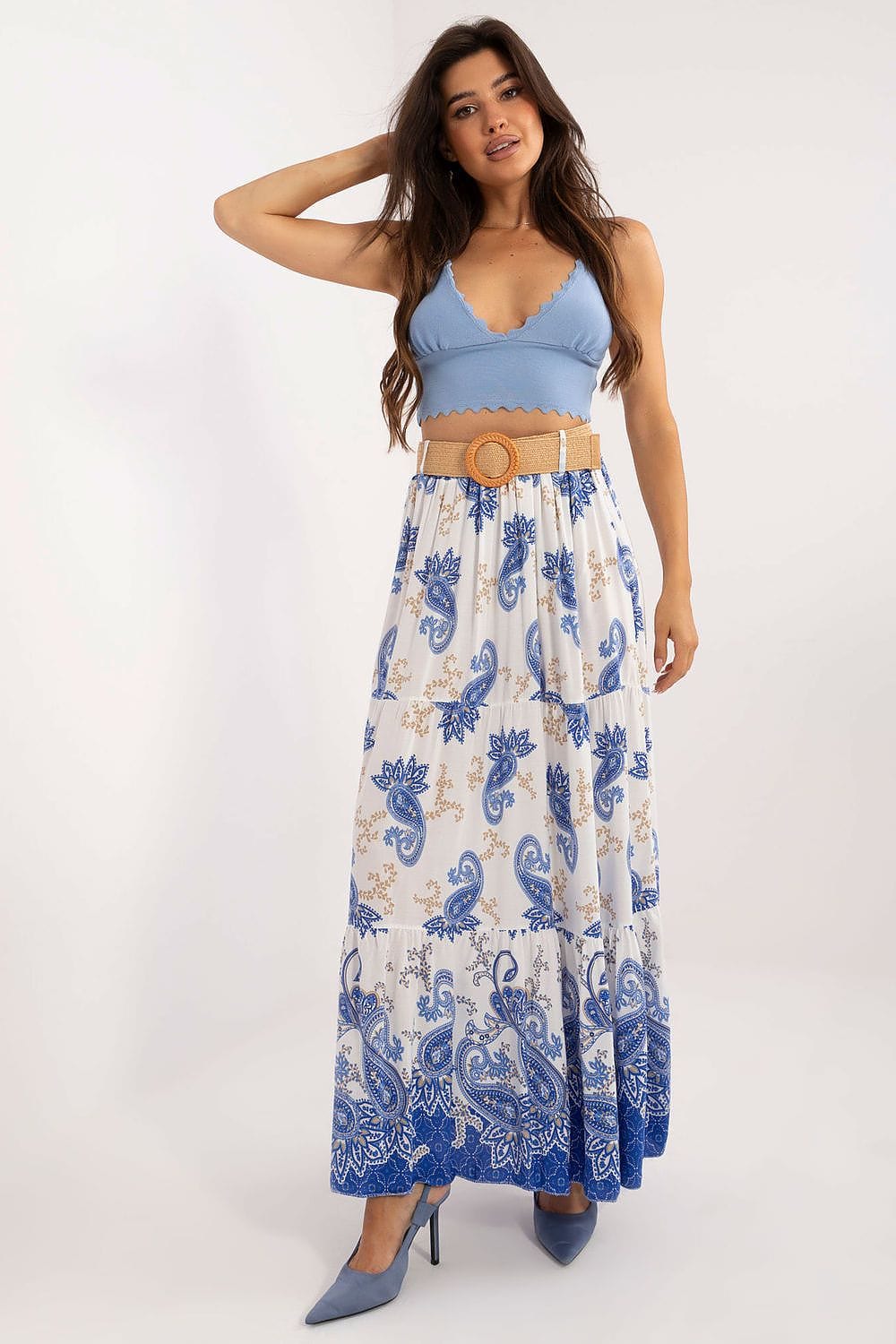 Women Maxi Skirt Colorful Print Belt - ShalayeFashion