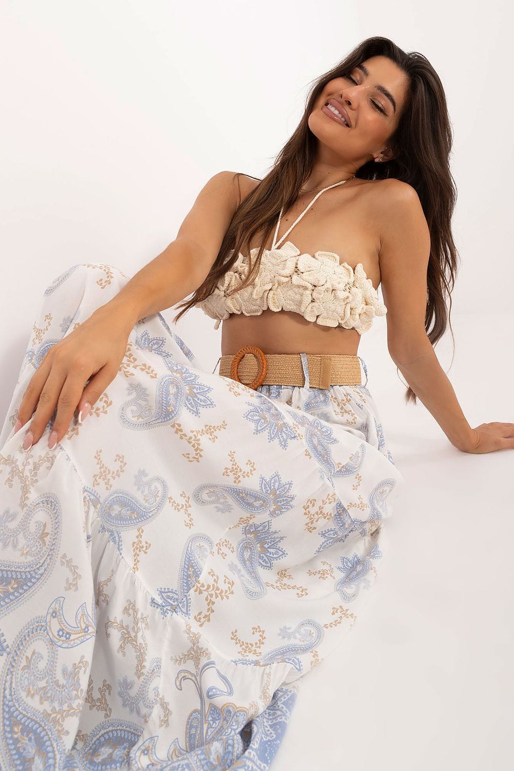 Women Maxi Skirt Colorful Print Belt - ShalayeFashion