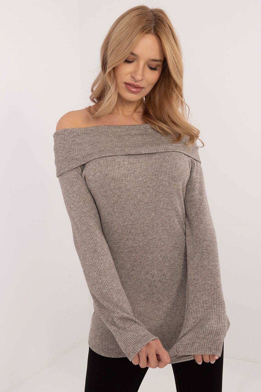 Women Off Shoulder Sweater Ribbed - ShalayeFashion
