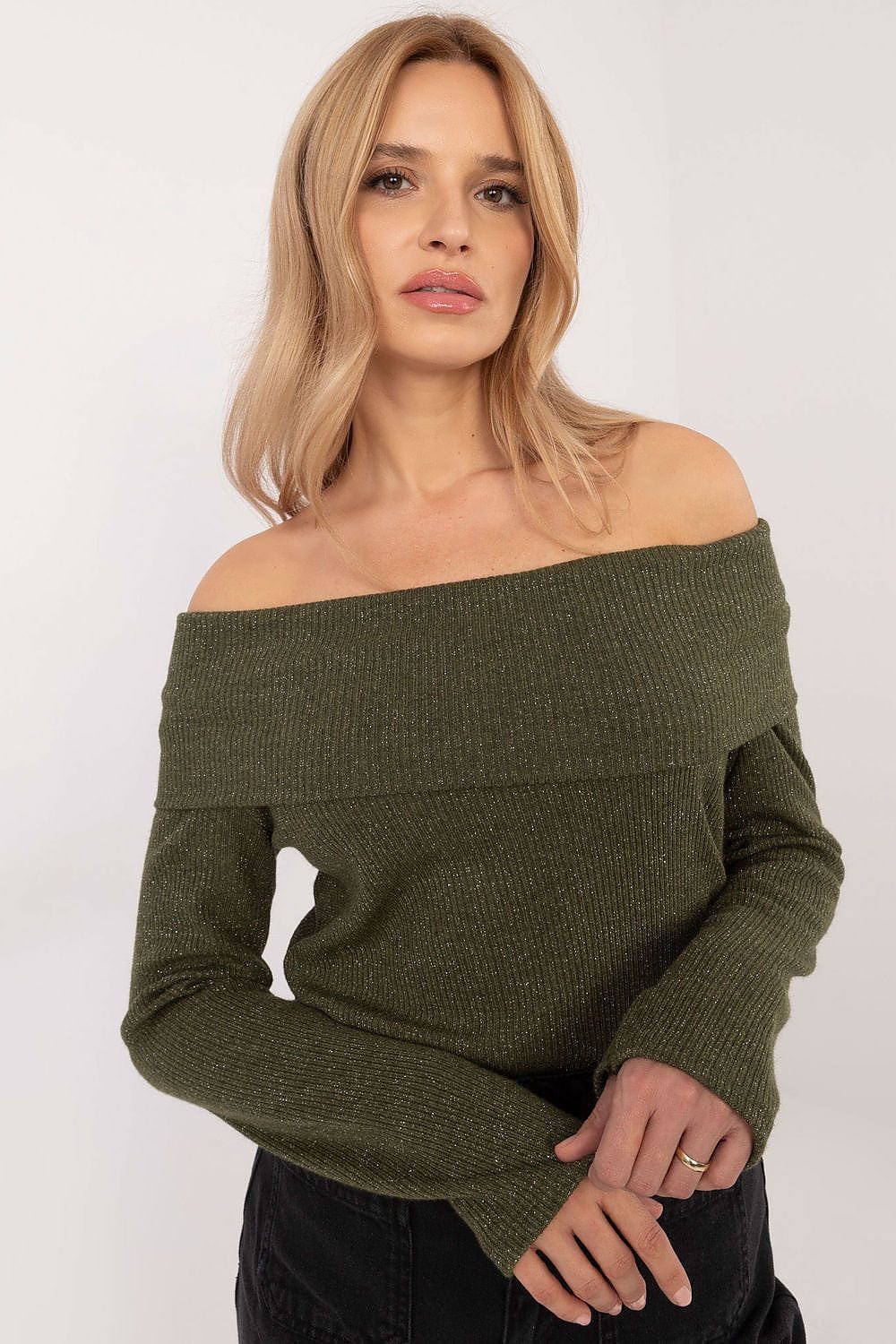 Women Off Shoulder Sweater Ribbed - ShalayeFashion
