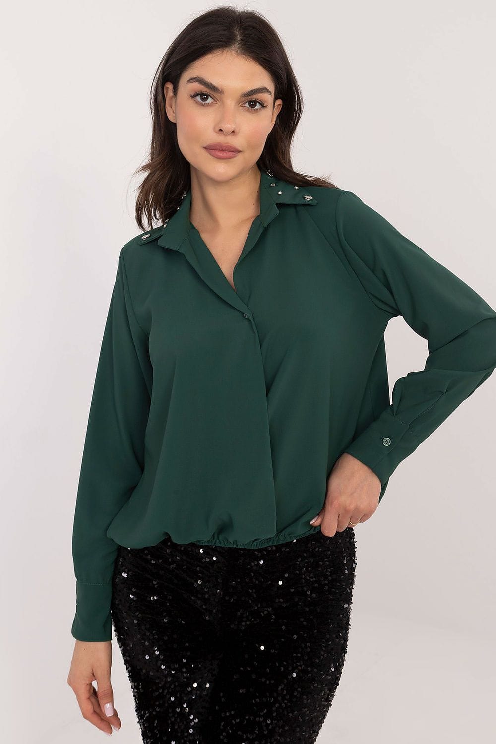 Women Office Shirt Zircon Collar - ShalayeFashion