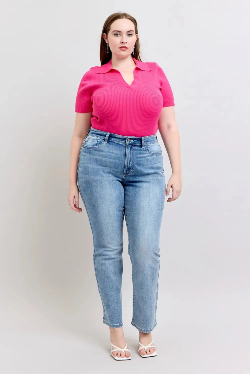 Women Plus Size High Waist Dad Jeans - ShalayeFashion