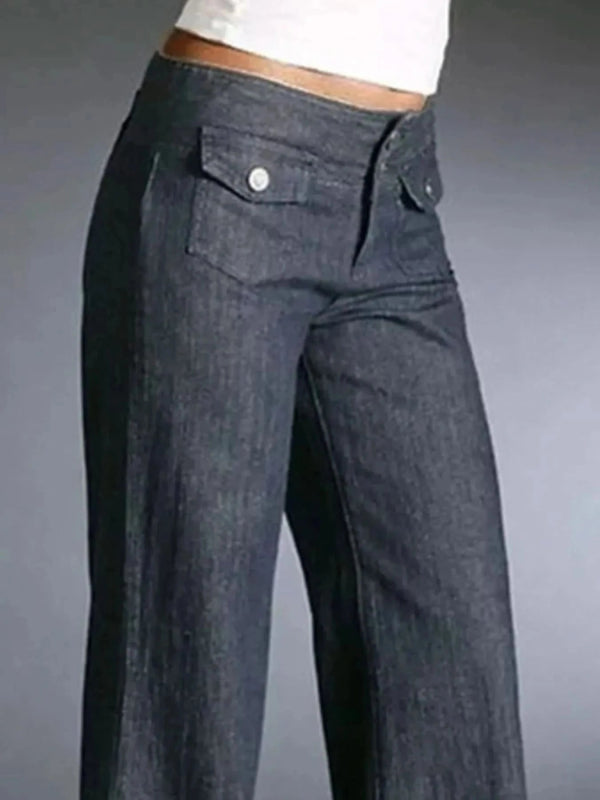 Women Plus Size High Waist Wide Leg Jeans - ShalayeFashion