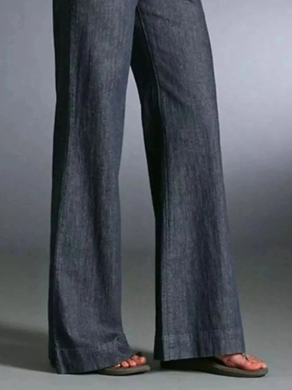 Women Plus Size High Waist Wide Leg Jeans - ShalayeFashion