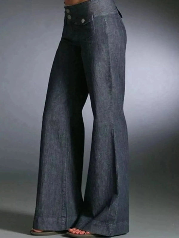 Women Plus Size High Waist Wide Leg Jeans - ShalayeFashion
