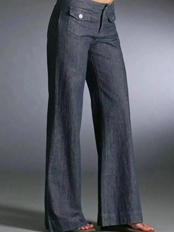 Women Plus Size High Waist Wide Leg Jeans - ShalayeFashion