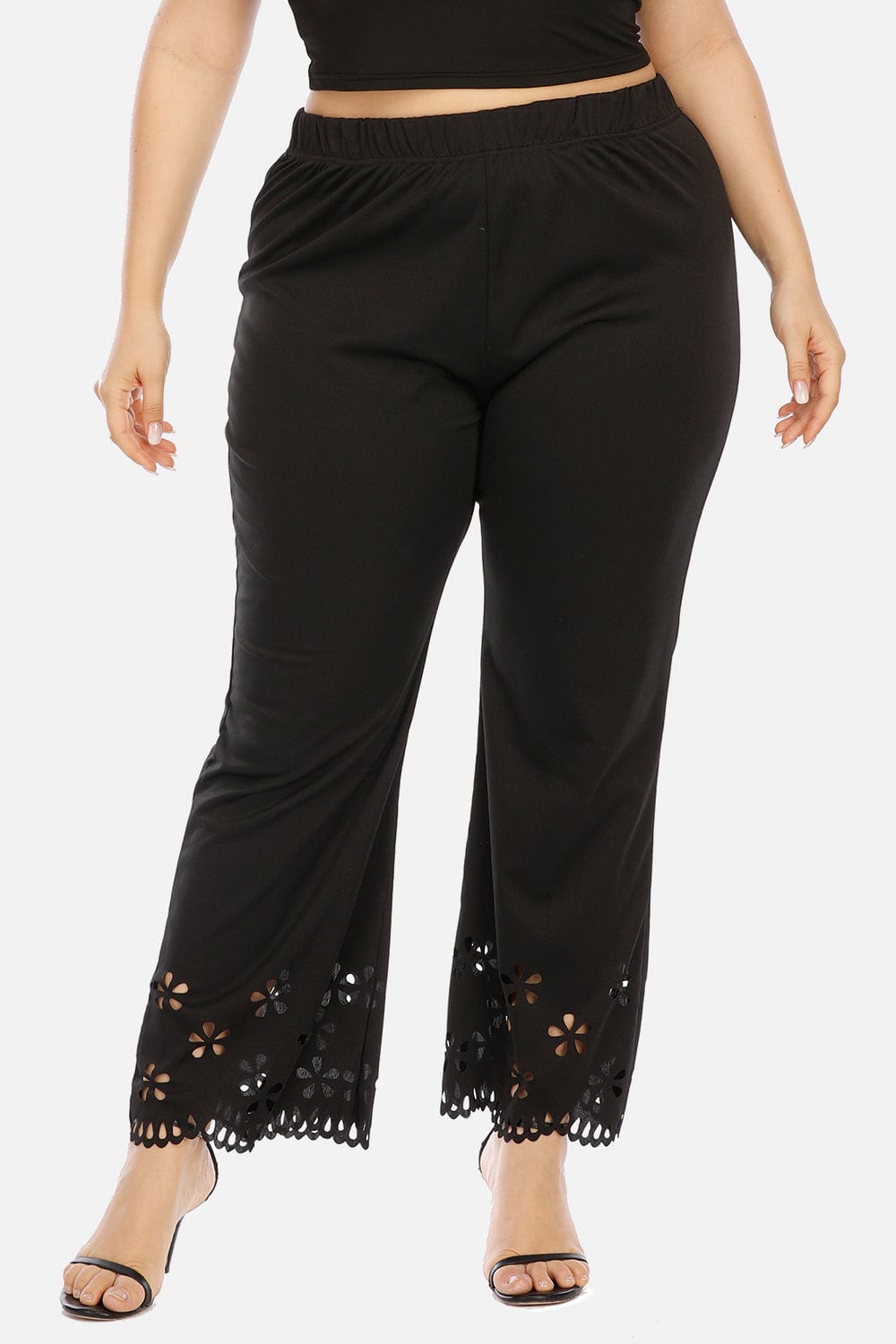 Women Plus Size Openwork Detail Pants - ShalayeFashion