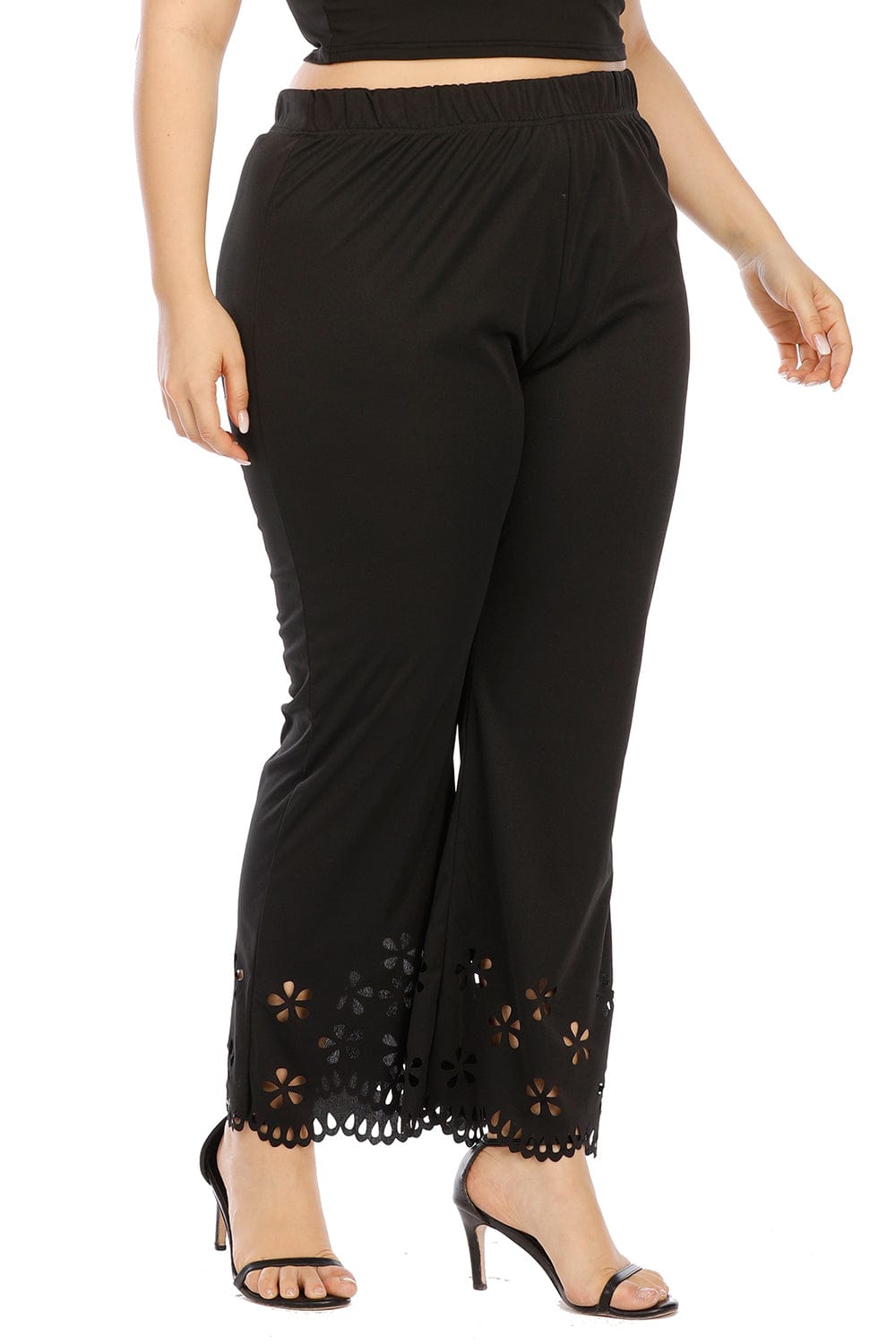 Women Plus Size Openwork Detail Pants - ShalayeFashion
