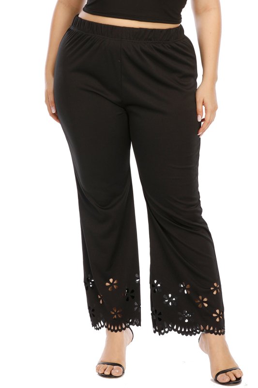 Women Plus Size Openwork Detail Pants - ShalayeFashion