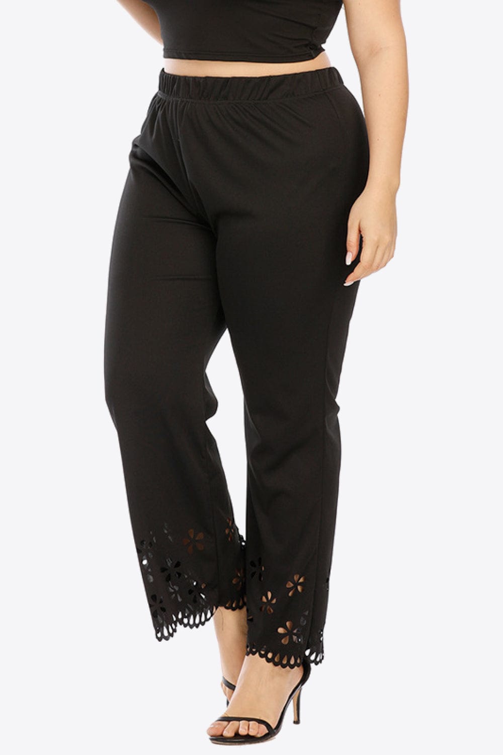 Women Plus Size Openwork Waist Pants - ShalayeFashion
