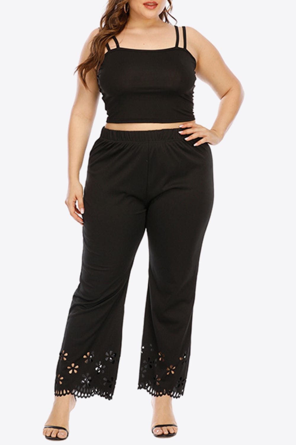 Women Plus Size Openwork Waist Pants - ShalayeFashion