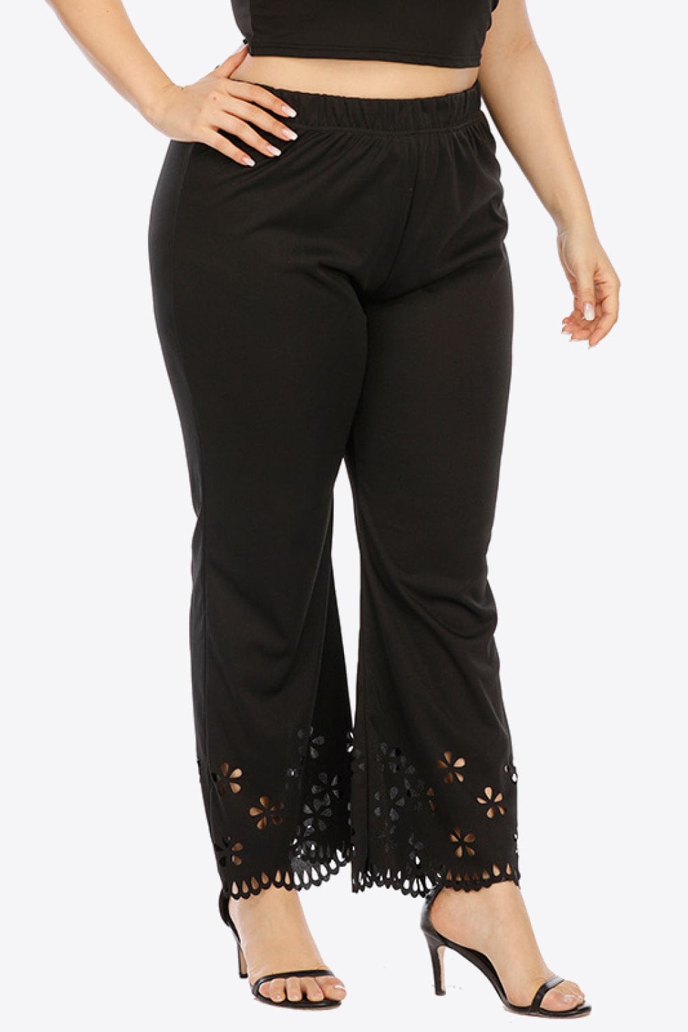 Women Plus Size Openwork Waist Pants - ShalayeFashion