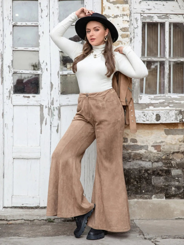 Women Plus Size Pocket Flare Pants - ShalayeFashion