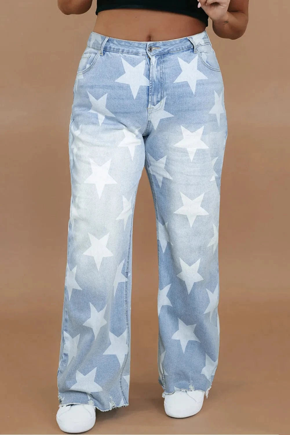 Women Plus Size Star Straight Leg Jeans - ShalayeFashion