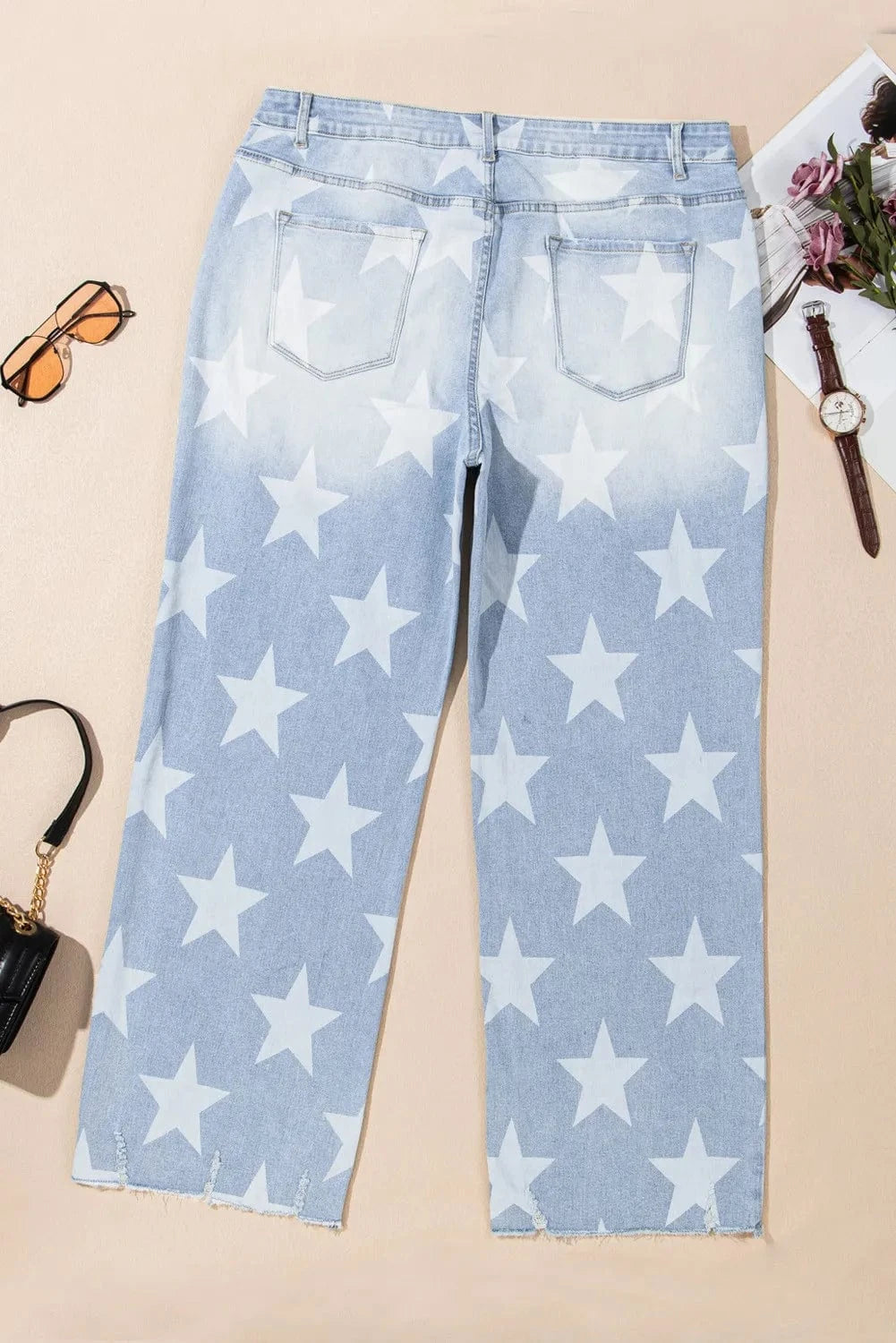 Women Plus Size Star Straight Leg Jeans - ShalayeFashion
