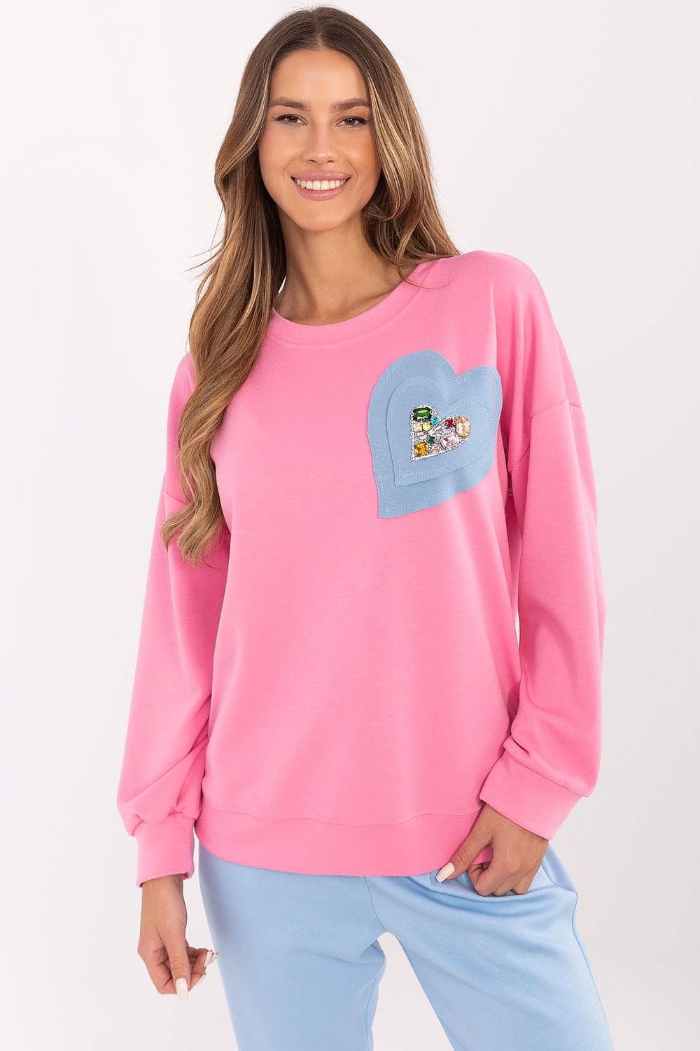 Women Pullover Heart Patch Zircons - ShalayeFashion