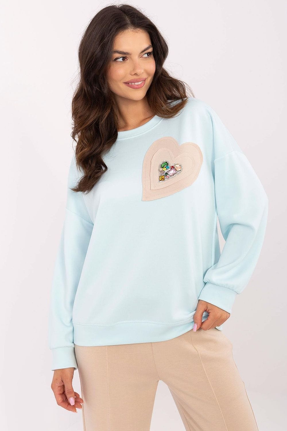 Women Pullover Heart Patch Zircons - ShalayeFashion