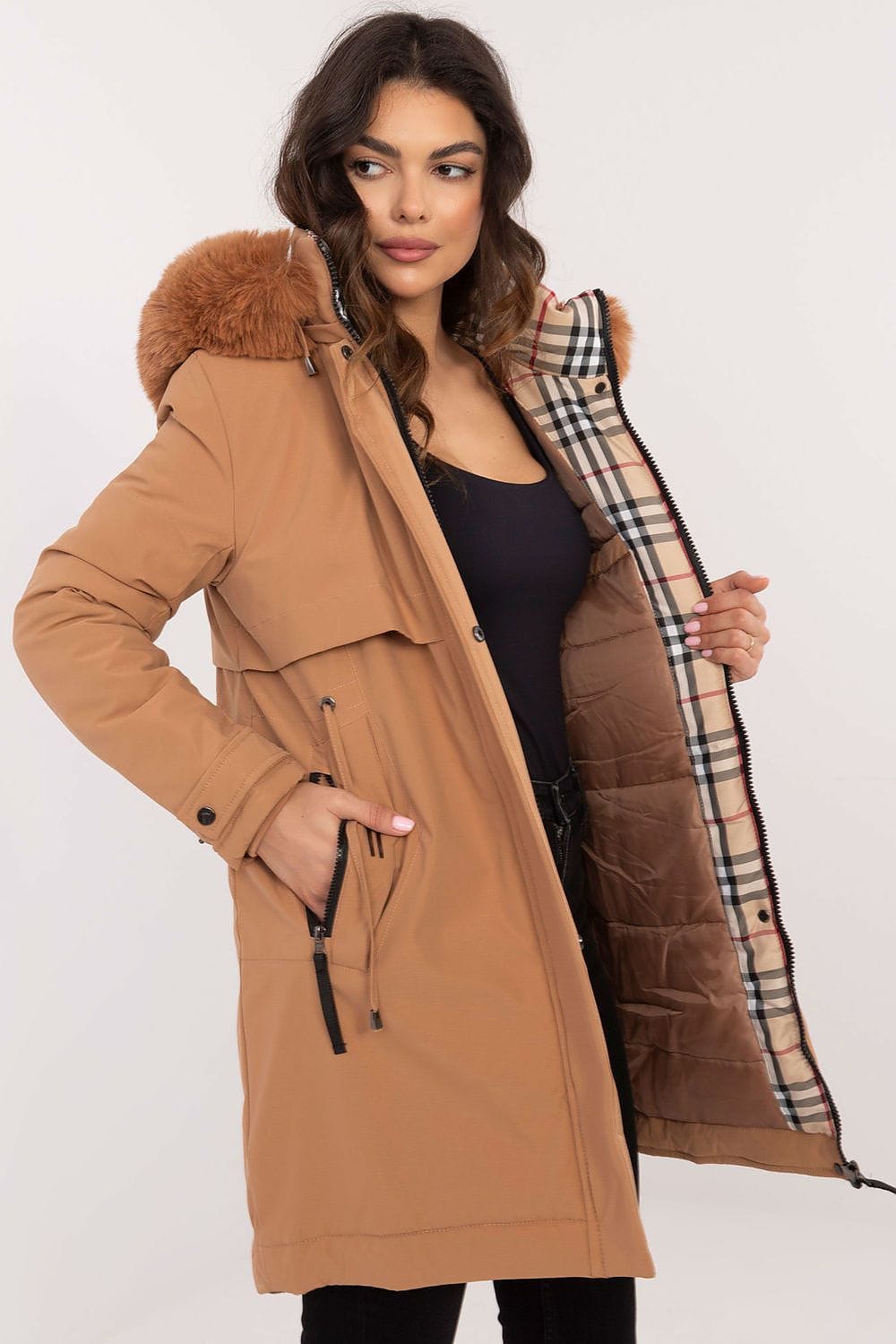 Women Quilted Jacket Synthetic Down Belt - ShalayeFashion