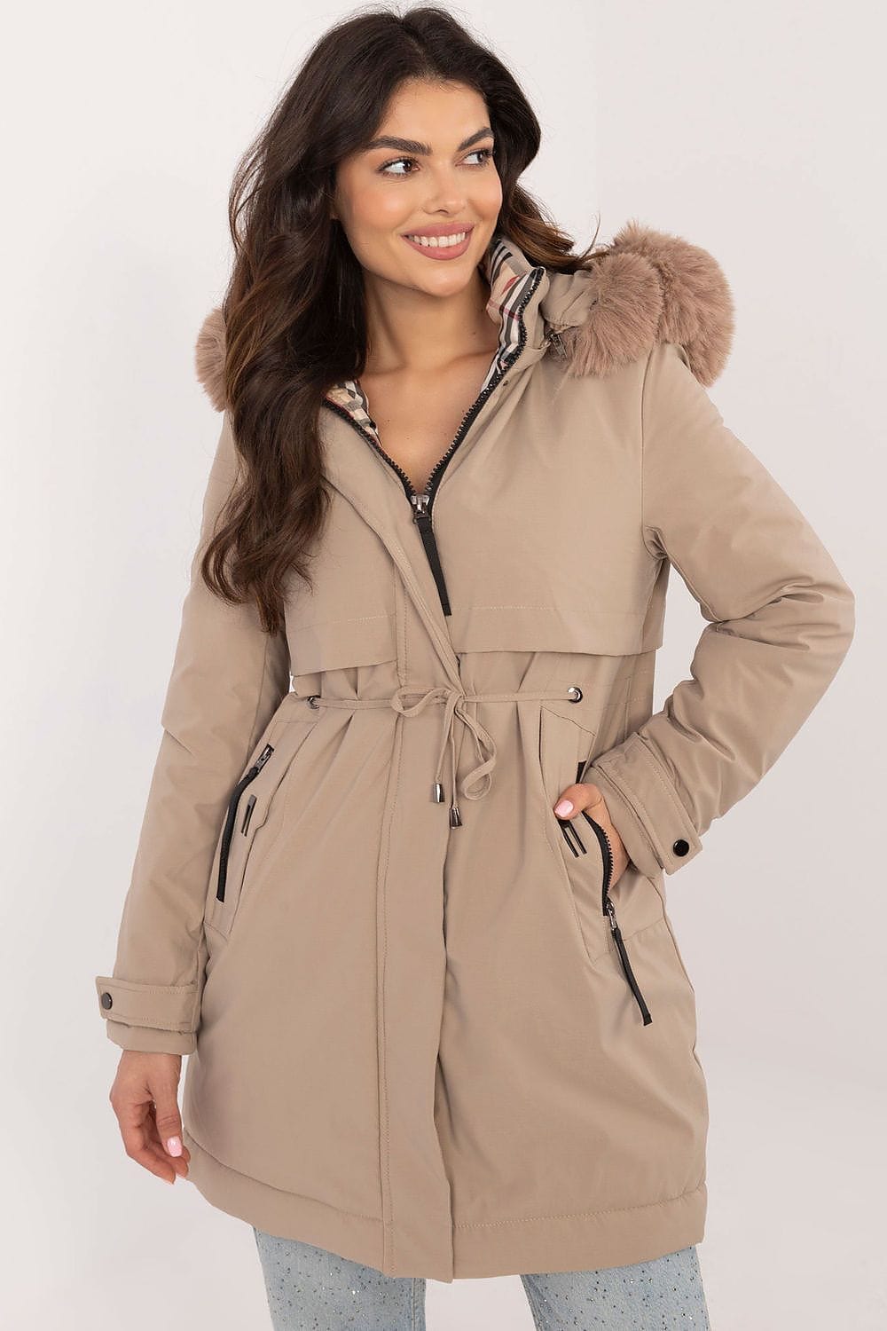 Women Quilted Jacket Synthetic Down Belt - ShalayeFashion