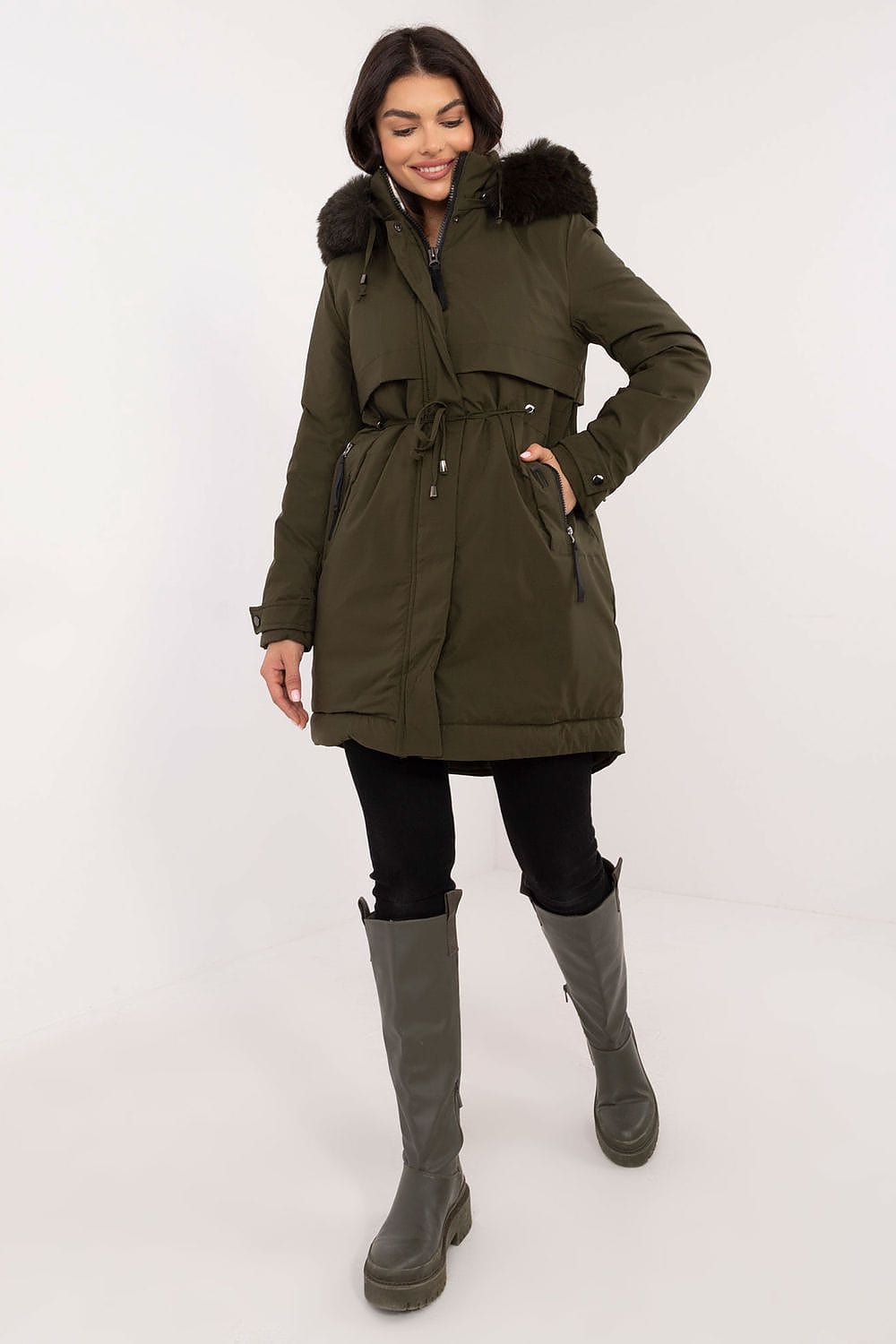 Women Quilted Jacket Synthetic Down Belt - ShalayeFashion