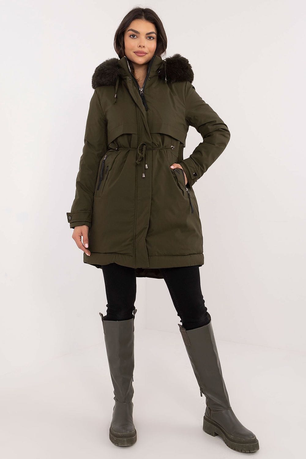 Women Quilted Jacket Synthetic Down Belt - ShalayeFashion