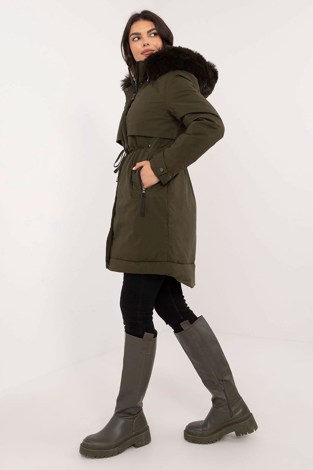 Women Quilted Jacket Synthetic Down Belt - ShalayeFashion
